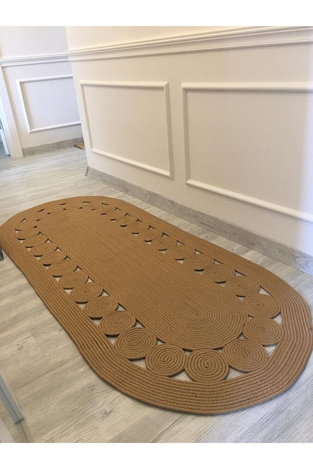 Milda 48 Jüt Hasırlı El Örgüsü Çift Taraflı Kilim Oval Jüt Halı - 2
