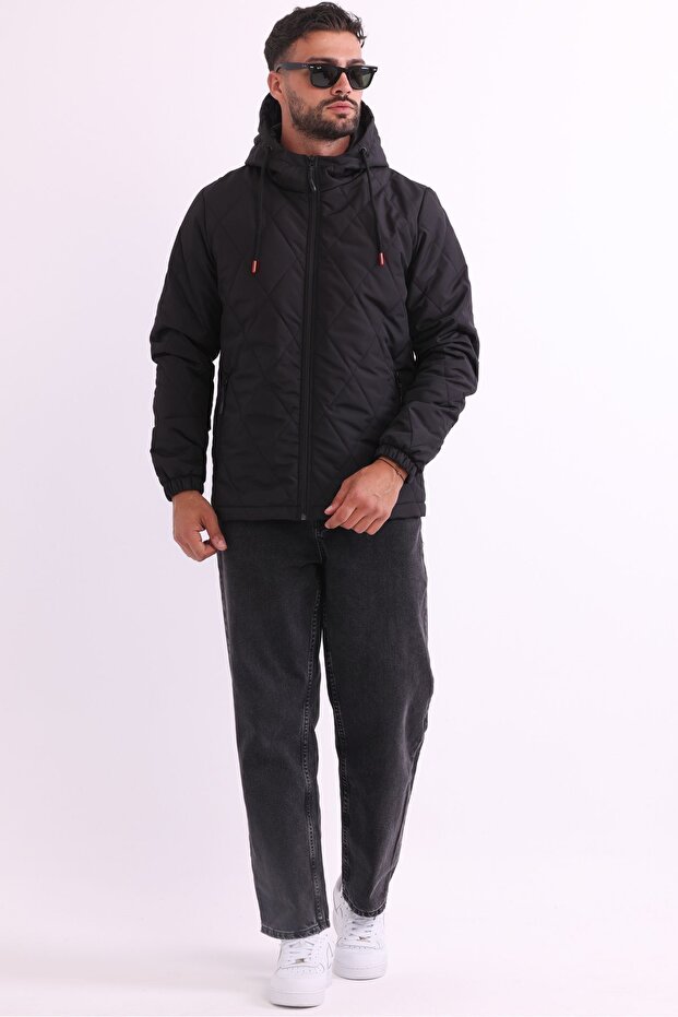 Men's Black Lined Windproof Hooded Jacket - 3