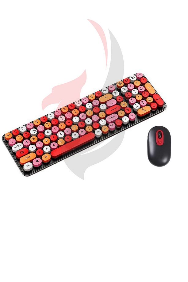 SKÇok Renkli Retro Daktilo Görünümlü Kablosuz Q Klavye Mouse Seti - 1