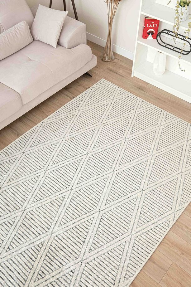 Ria Viskon Dokuma Halı Bukle  Peluş Post Kaymaz Taban Yıkanabilir Açık Krem Antre Halısı 1510 - 7