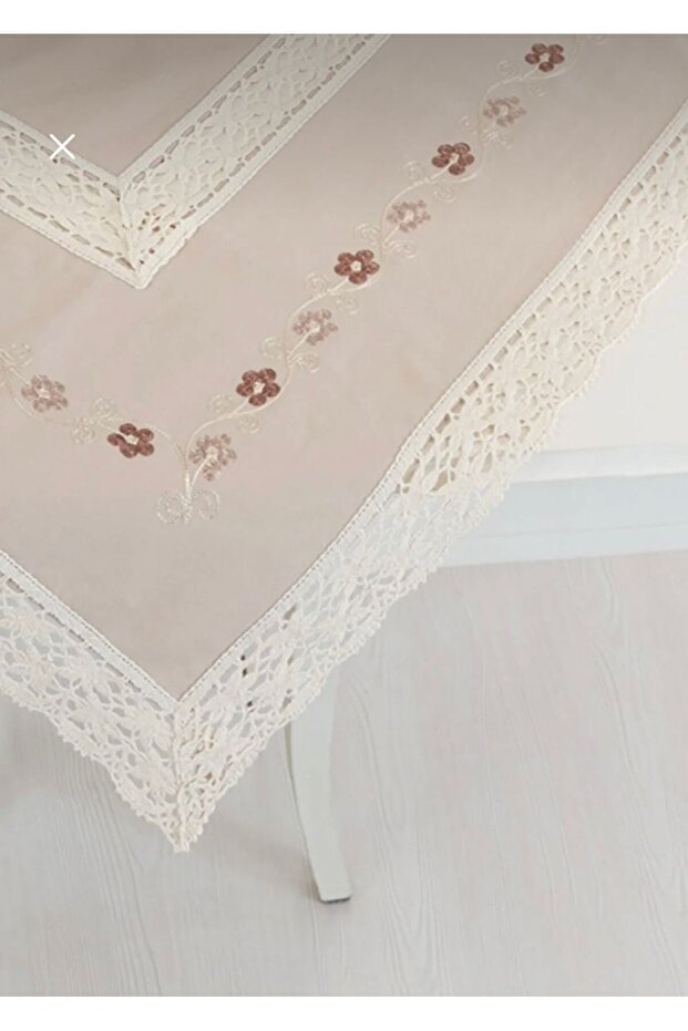 Milky Brown Buldan Fabric Lace Floral Embroidered 90X90 cm Tablecloth