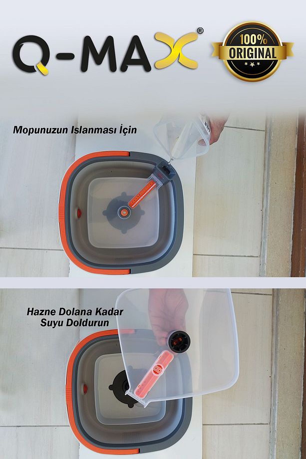 Kirli İle Temiz Suyu Ayıran Kare Döner Başlıklı Yedek+2 Mikrofiber Mop Bez Hediyeli Vilada Kova Seti - 3