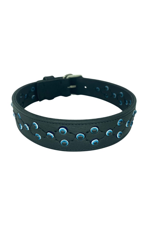 Premium Genuine Leather Handmade Dog Collar with Evil Eye Beads 66cm//4cm (53cm-62cm Hole Distance)