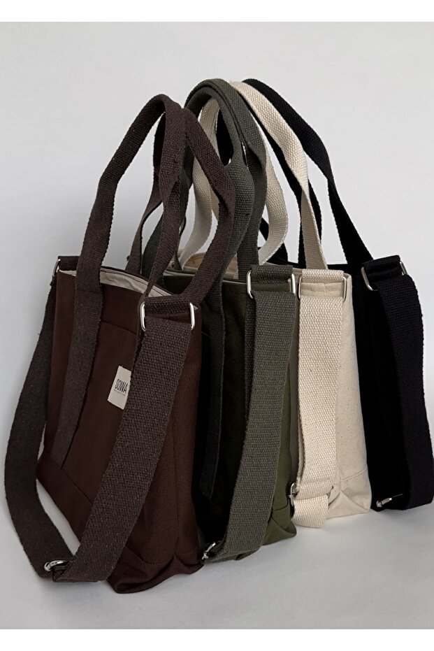 Kanvas Siyah Çıtçıtlı Çanta Ayarlanabilir Çapraz Askılı Kadın El Ve Omuz Çantası U:30 E:35 G:10 Cm - 5