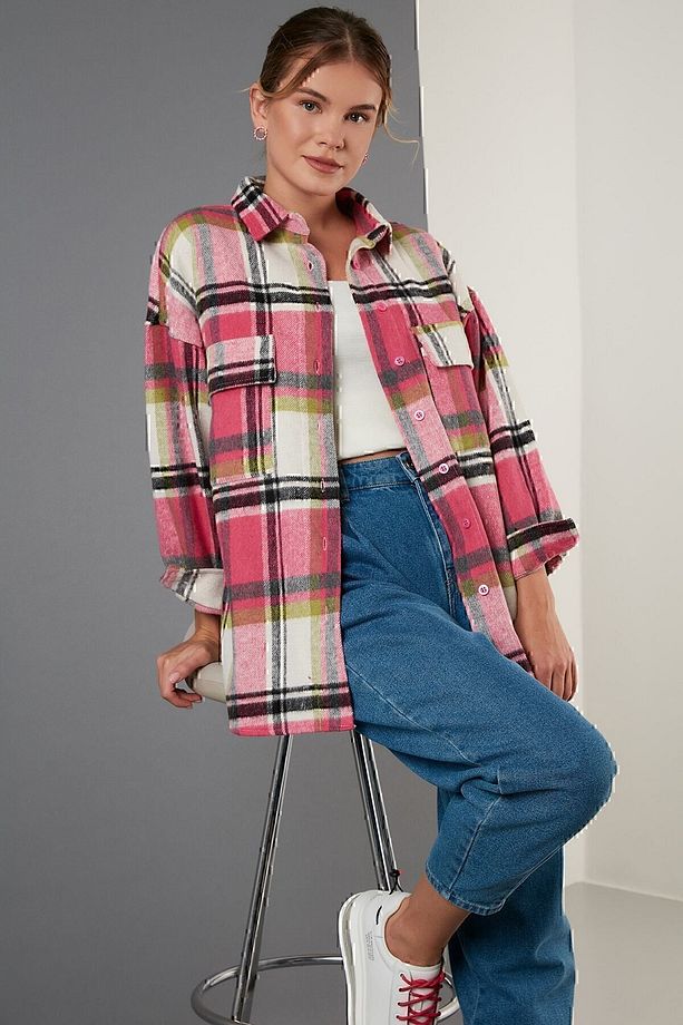 Ekoseli Oversize Çift Cepli Kışlık Oduncu Gömlek Gömlek 42190473 - 1