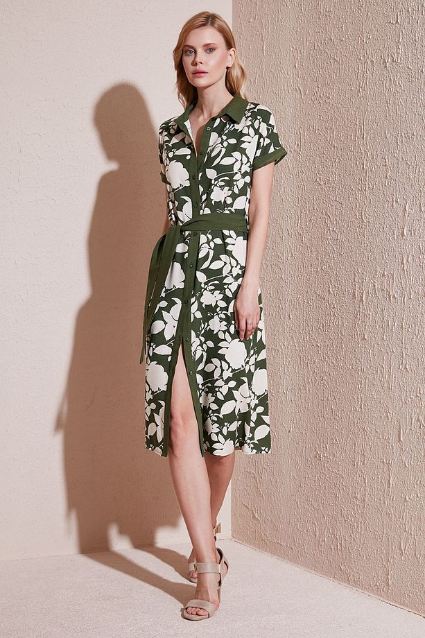 Kemerli Regular Fit Midi Gömlek Elbise  ELBİSE 66924552S4 - 1
