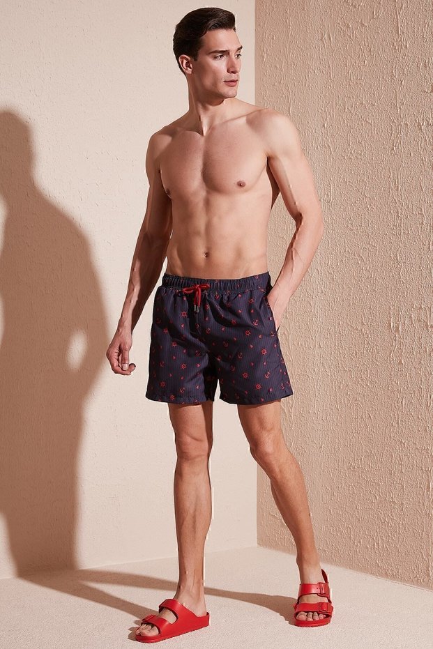 Patterned Swim Shorts With Waistband Pocket Swimsuit Short Men's Swimsuit Short 380m427