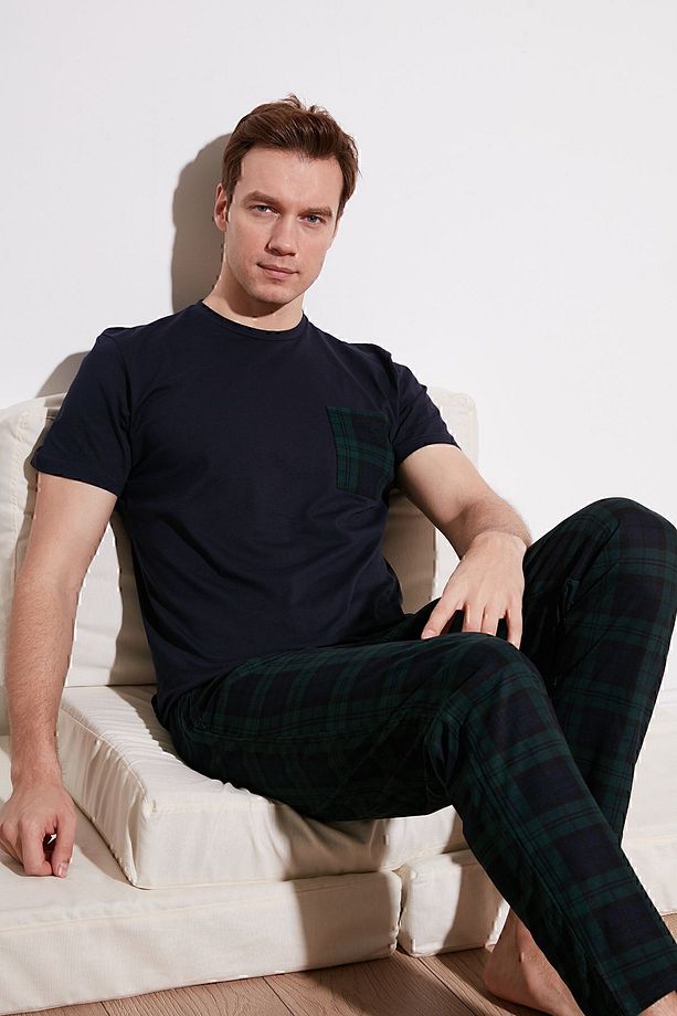 Ekoseli Regular Fit Kısa Kollu Pijama Takımı Erkek PİJAMA TAKIMI 6572002 - 1