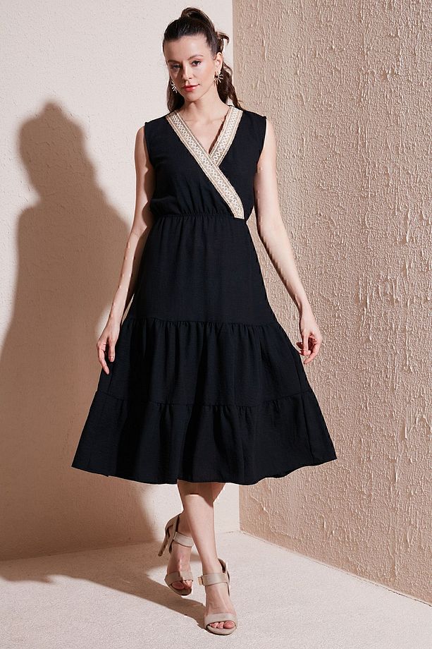 Regular Fit Kruvaze Yaka Midi Elbise  ELBİSE 6118103 - 1