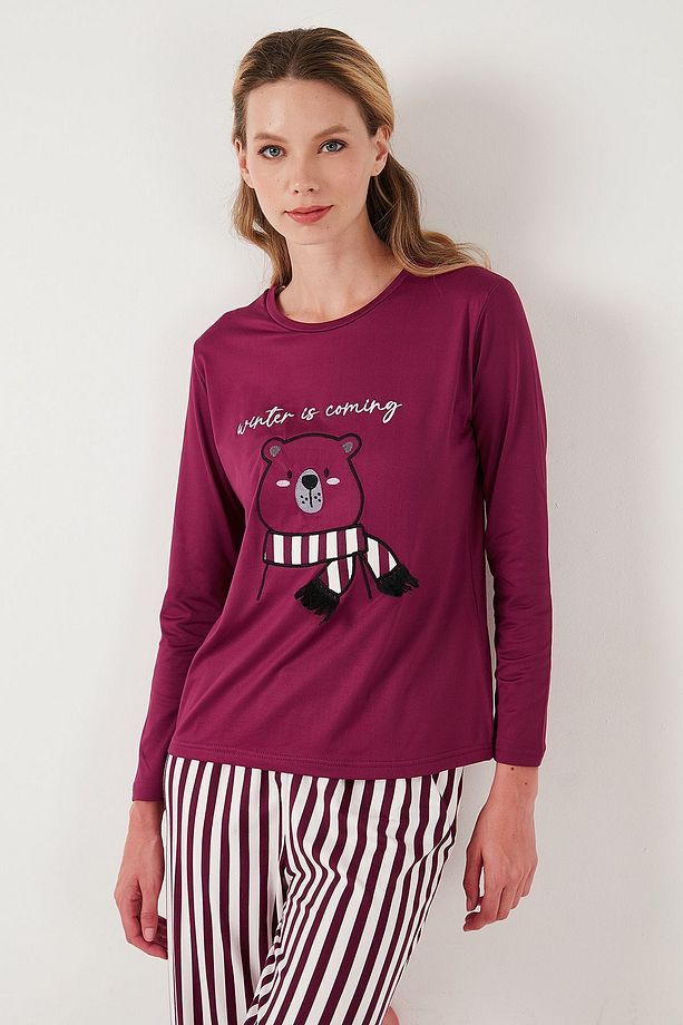 Regular Fit Desenli Bisiklet Yaka Pijama Takımı  PİJAMA TAKIMI 65719102 - 4