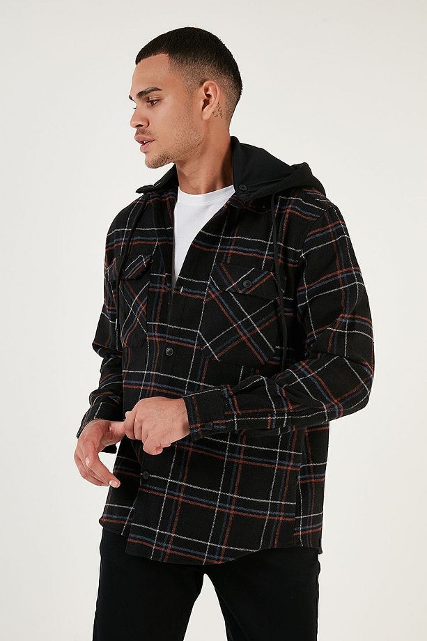 Ekoseli Regular Fit Çıkarılabilir Kapüşonlu Kışlık Gömlek Erkek GÖMLEK CF24W126985 - 1