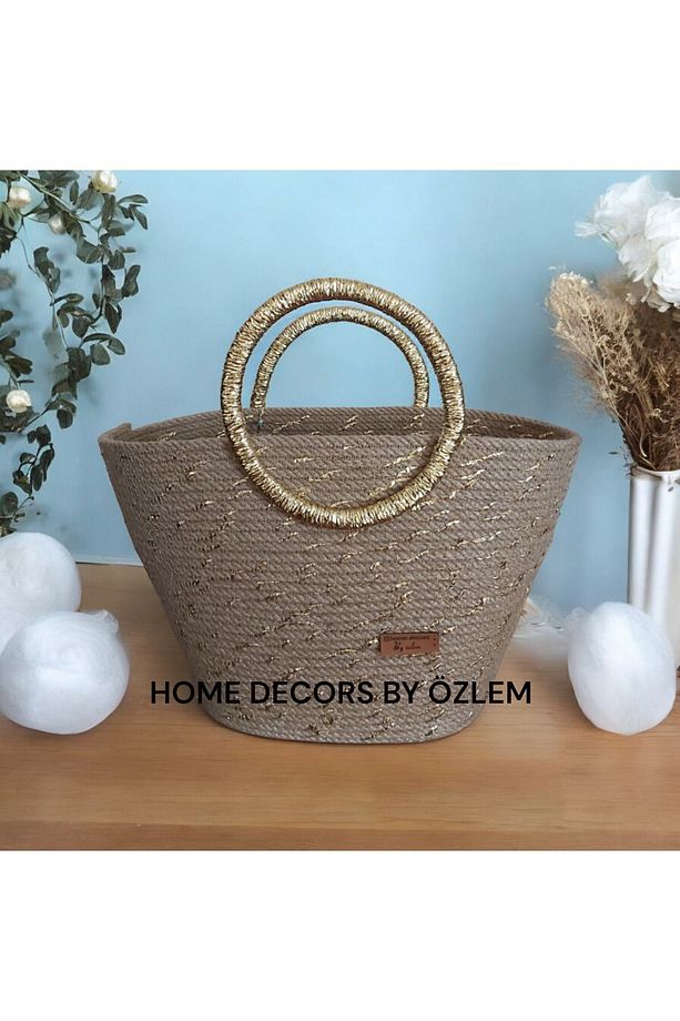 Midi Boy günlük hasır çanta handmade el emeği plaj çantası yükseklik 20 cm - 1