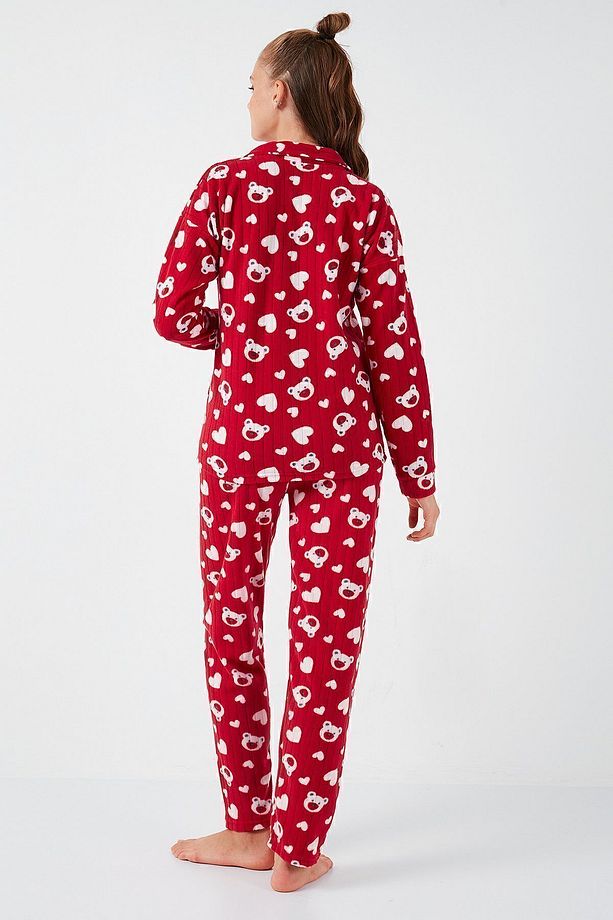 Standart Fit Düğmeli Polarlı Pijama Takımı  PİJAMA TAKIMI 6095617 - 8