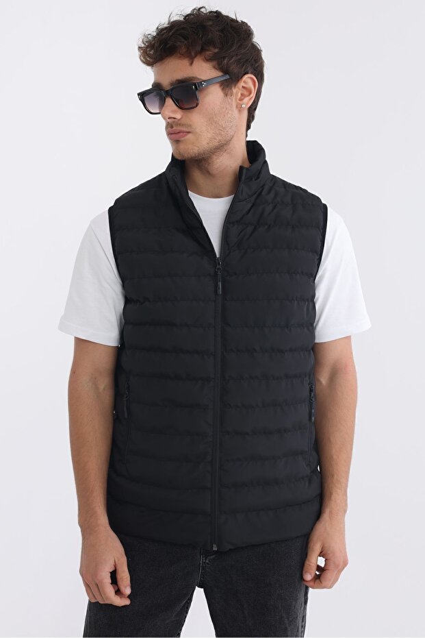 Pánska športová vesta - čierna s podšívkou, odolná proti vetru - 5