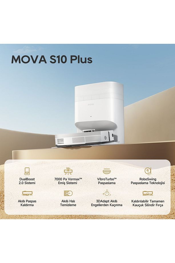 Mova S10 Plus Robot Süpürge, 7,000pa Vormax™ Emiş, Yükseltilebilir Tam Kauçuk Silindirik Fırça - 1