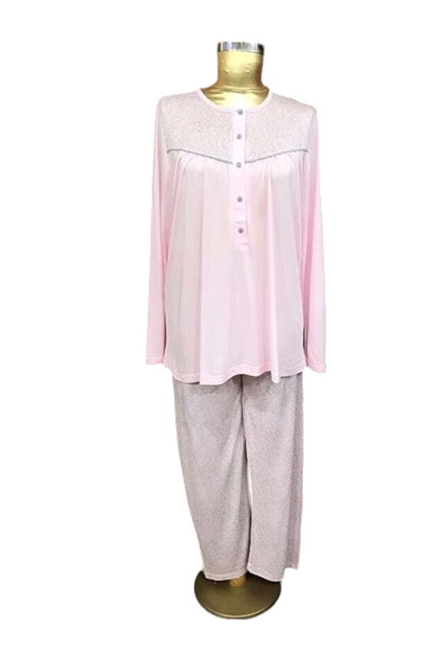 Nena Women's Placket Long Sleeve Pajamas-14083-pink