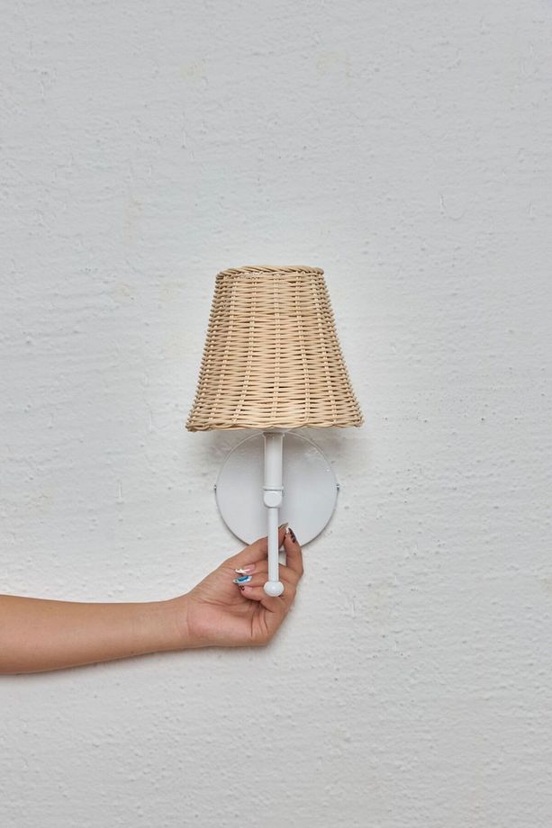 Rattan Beyaz Kablosuz Pilli Ledli Duvar Aydınlatması Aplik - 2