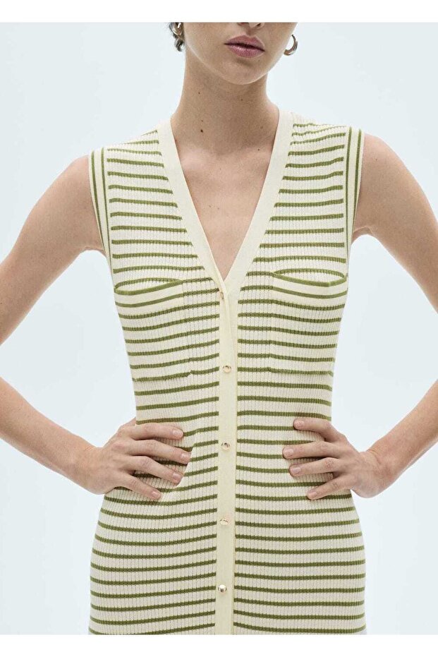 Çizgili triko elbise - 6