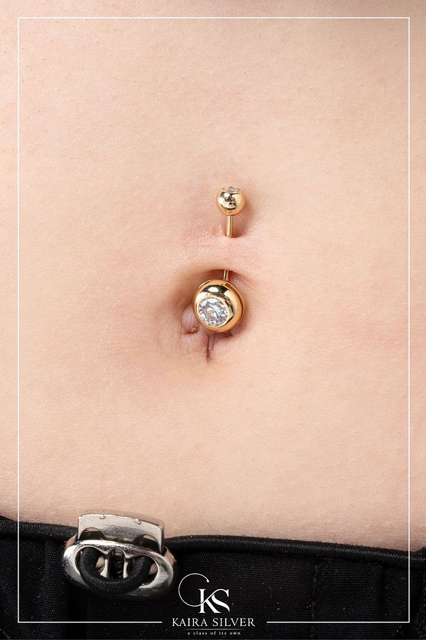 14 Ayar Altın Yuvarlak Tek Taş Belly Piercing Göbek Piercing - 3