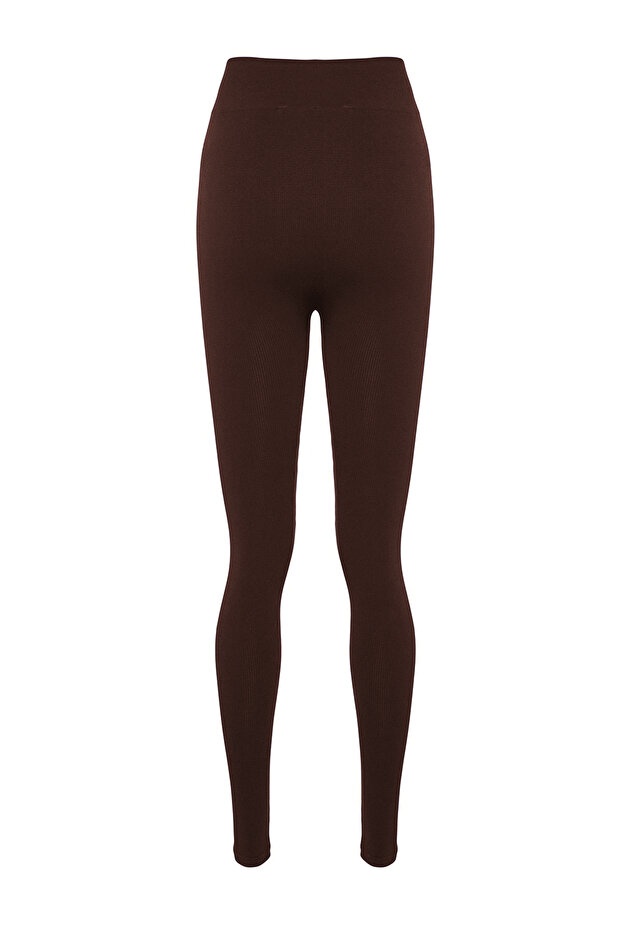 Koyu Kahverengi Seamless/Dikişsiz Tam Boy Örme Spor Tayt TWOAW20TA0071 - 9