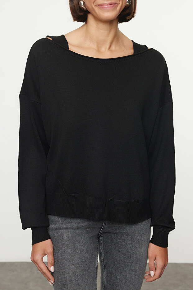 Schwarzer Pullover-Blusen-Doppelanzug Strickpullover TWOAW25KZ00353 - 4