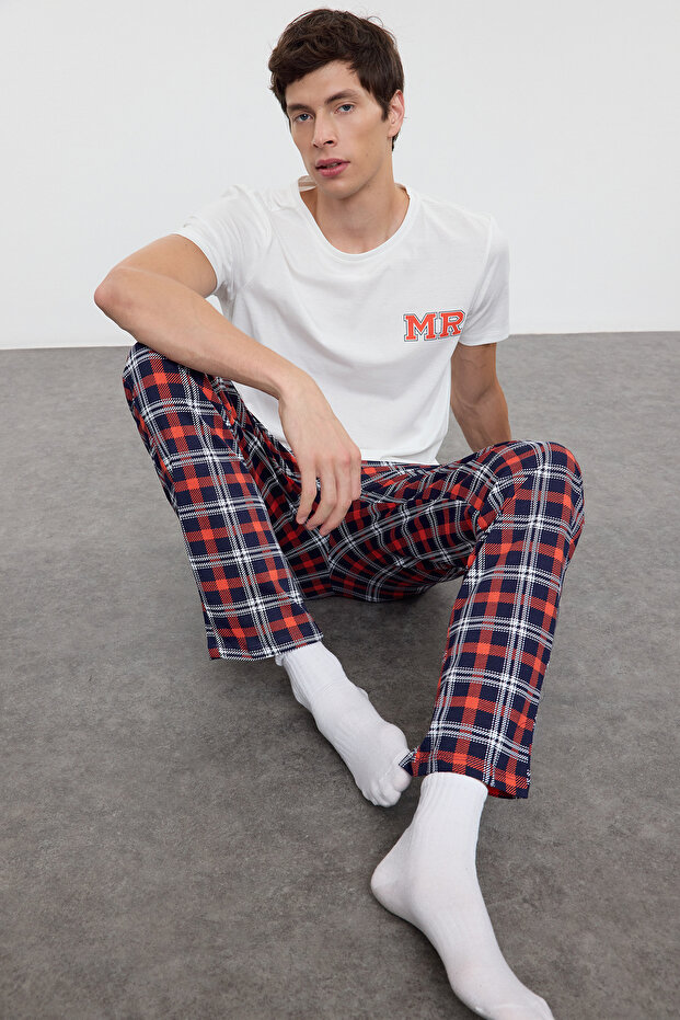 Ekru Regular Fit Baskılı Örme Couple/Çift %100 Pamuklu Erkek Pijama Takımı TMNAW25PT00048 - 3