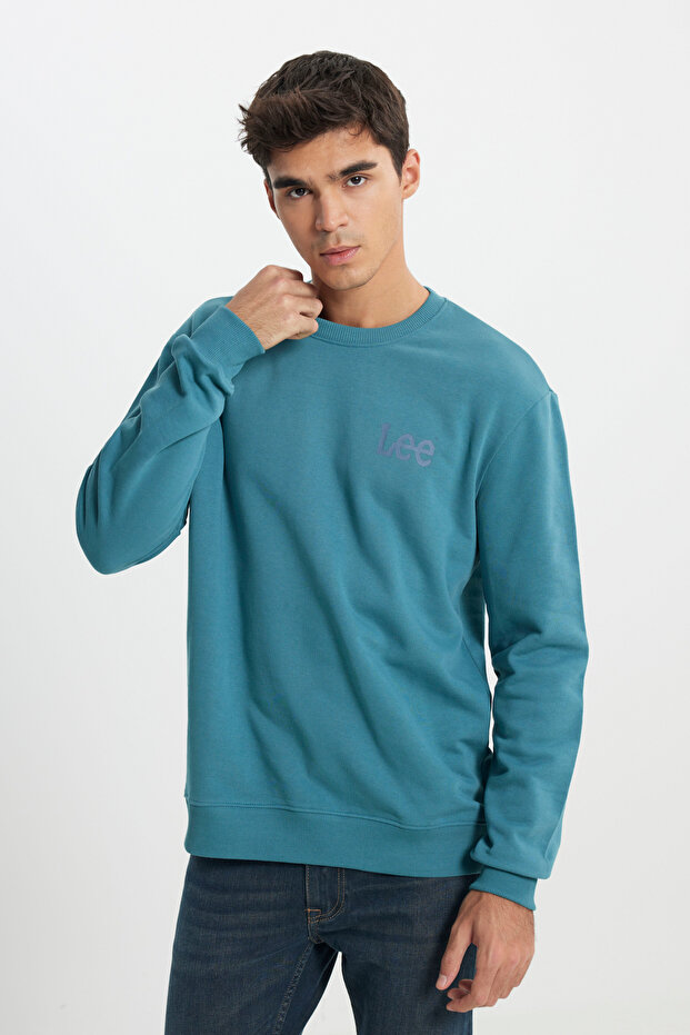 Regular Fit Regular Cut 100% Cotton Crew Neck Turquoise Sweatshirt