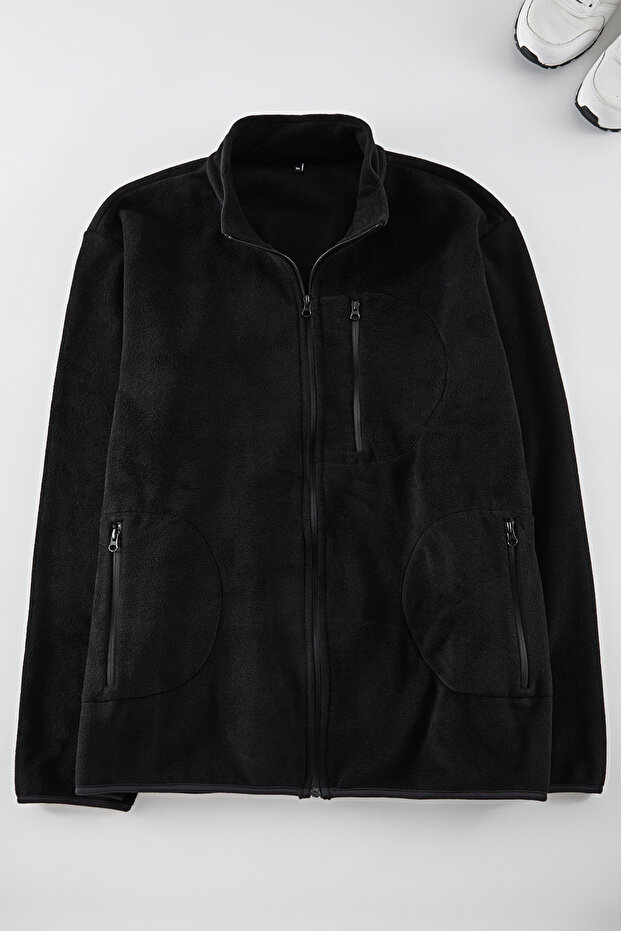 Čierna veľká fleecová mikina proti žmolkovaniu – stojačik Tmnaw25Ao00020 - 6