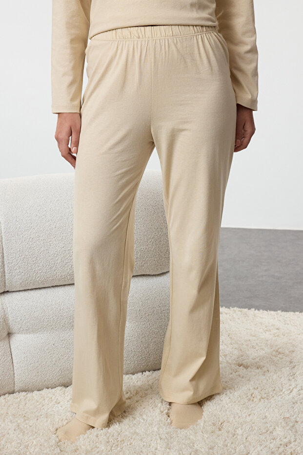 Kadın Couple/Çift Bej %100 Pamuklu Kış Yılbaşı Temalı Örme Pijama Takımı THMAW25PT00162 - 5