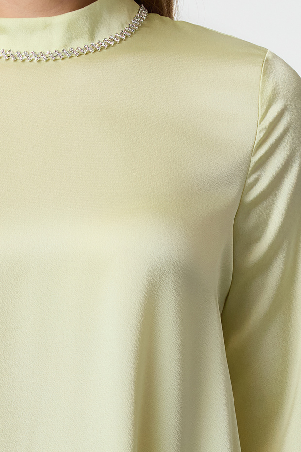 Világos Khaki Otriş részletes szatén szőtt estélyi ruha Jalabiya ruha TCTAW25DB00004 - 3