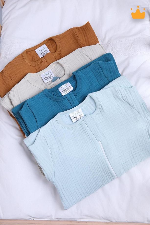2-8 Yaş 1 Tog 4 Katlı Müslin Çocuk Uyku Tulumu Unisex Uzun Kollu Uyku Tulumu - 7