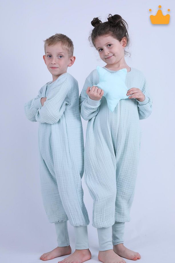 2-8 Yaş 1 Tog 4 Katlı Müslin Çocuk Uyku Tulumu Unisex Uzun Kollu Uyku Tulumu - 2
