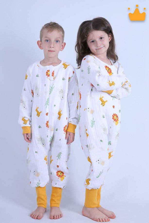 2-8 Yaş 1 Tog 4 Katlı Müslin Çocuk Uyku Tulumu Unisex Uzun Kollu Uyku Tulumu - 1