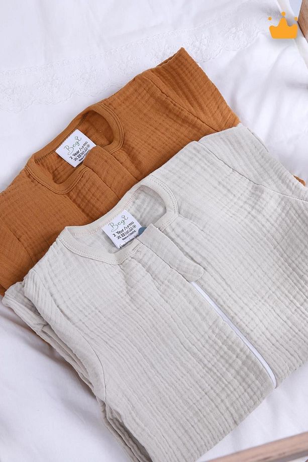 2-8 Yaş 1 Tog 4 Katlı Müslin Çocuk Uyku Tulumu Unisex Uzun Kollu Uyku Tulumu - 7