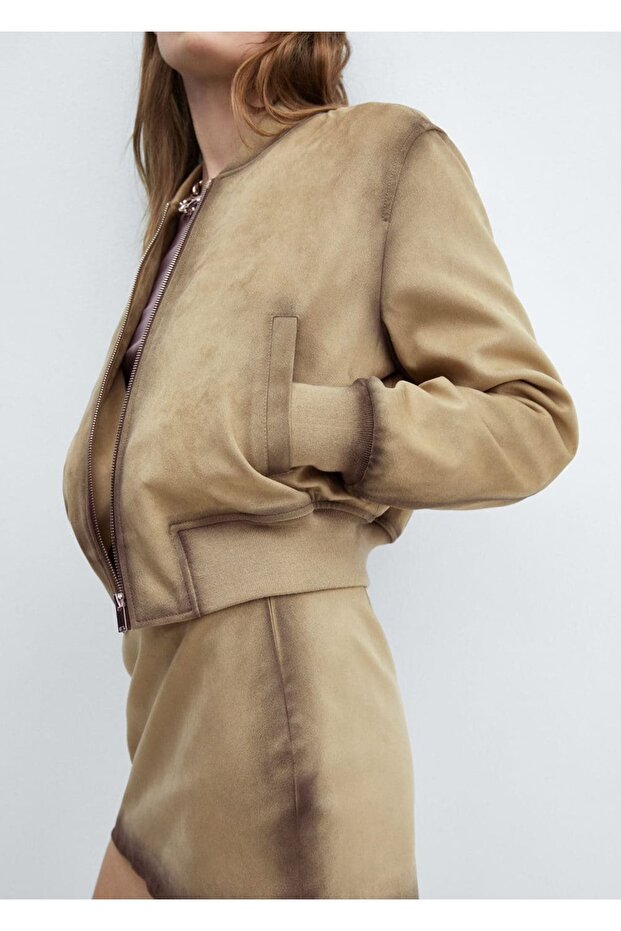 Eskitilmiş deri görünümlü bomber ceket - 8