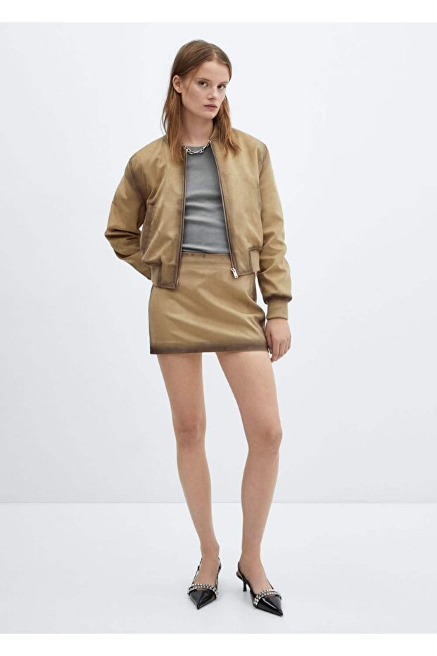 Eskitilmiş deri görünümlü bomber ceket - 2