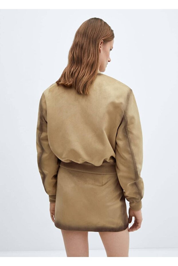 Eskitilmiş deri görünümlü bomber ceket - 4