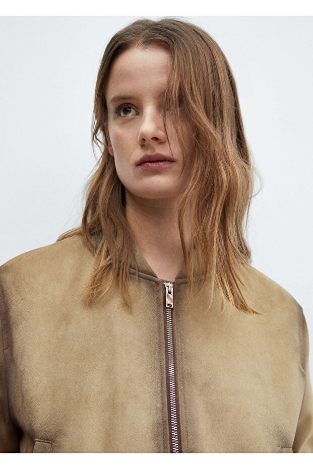 Eskitilmiş deri görünümlü bomber ceket - 6