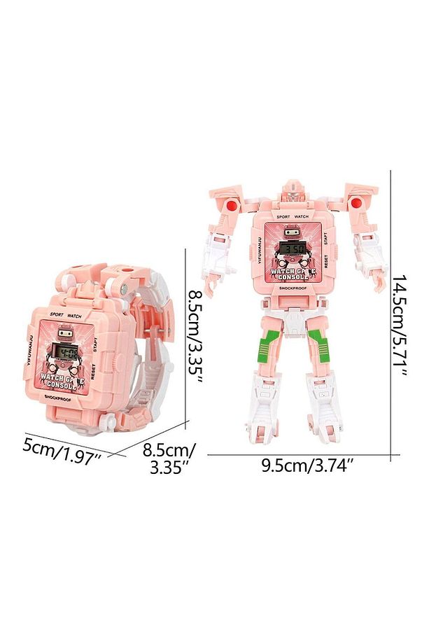 Tetris Oyunlu Transformers Robot Saat - Pastel Pembe - 4