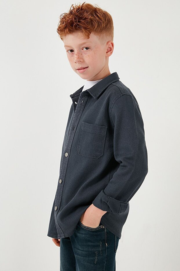 Pamuklu Tek Cepli Düz Yaka Gömlek Erkek Çocuk GÖMLEK CF24W129140G - 8