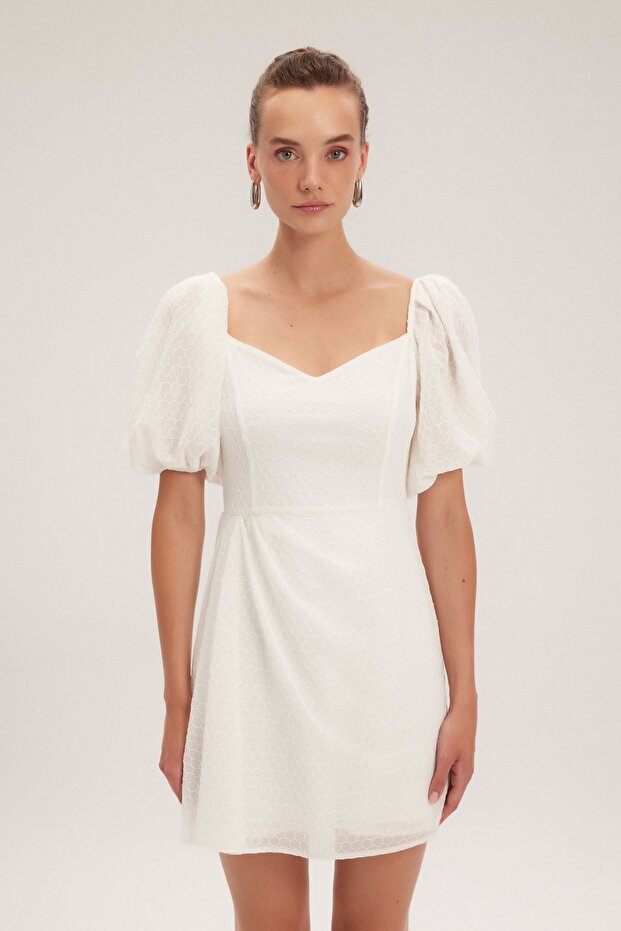 Balon Kol Mini Elbise - 1