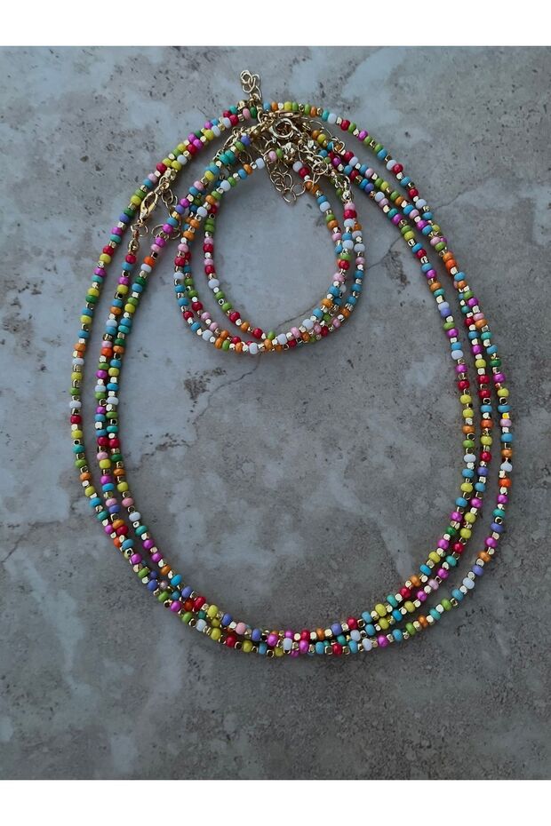 Renkli Boncuk Kolye Bileklik Seti - 2