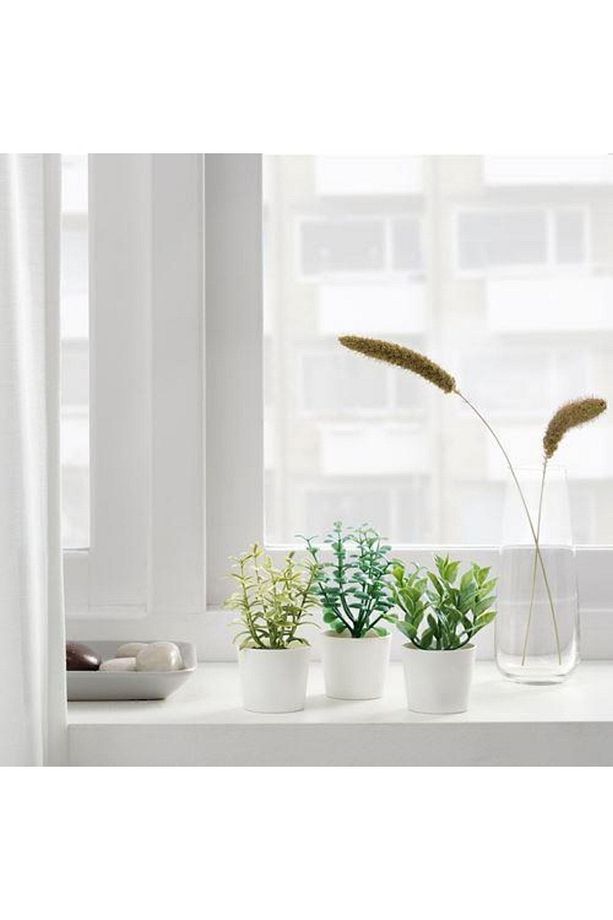 Saksılı Yapay Bitki 3 Lü , Yeşil 5 Cm Mini Çiçekler Yeşil Renk Dekorasyon - 2