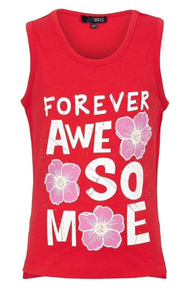 Printed Slit Girl's Zero Sleeve T-shirt