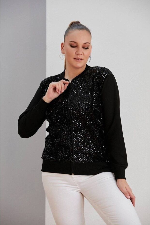 Ön Pullu Fermuarlı Esnek Örme Bomber Ceket - 4