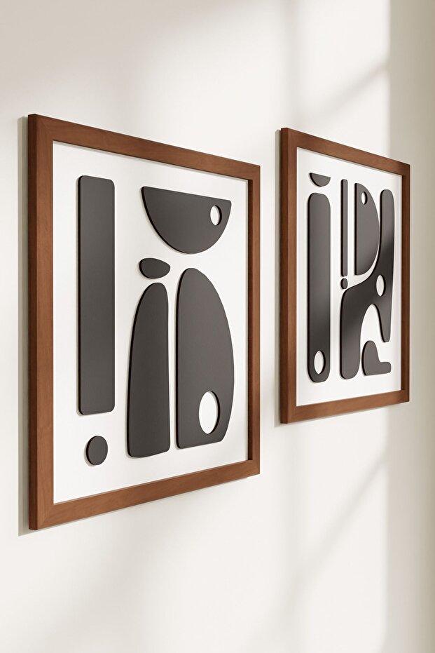 Ahşap Çerçeveli Modern Tasarımlı 2'li Tablo - 4