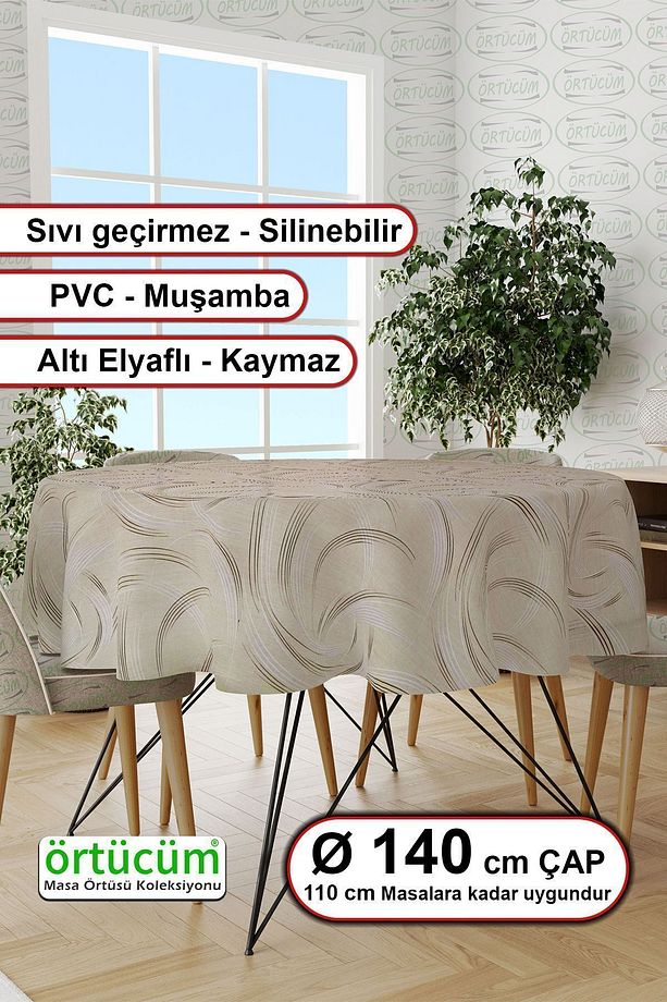 Pvc Muşamba Mutfak Yuvarlak Masa Örtüsü Elyaflı Astarlı Silinebilir Naylon 140 cm Modern - 1