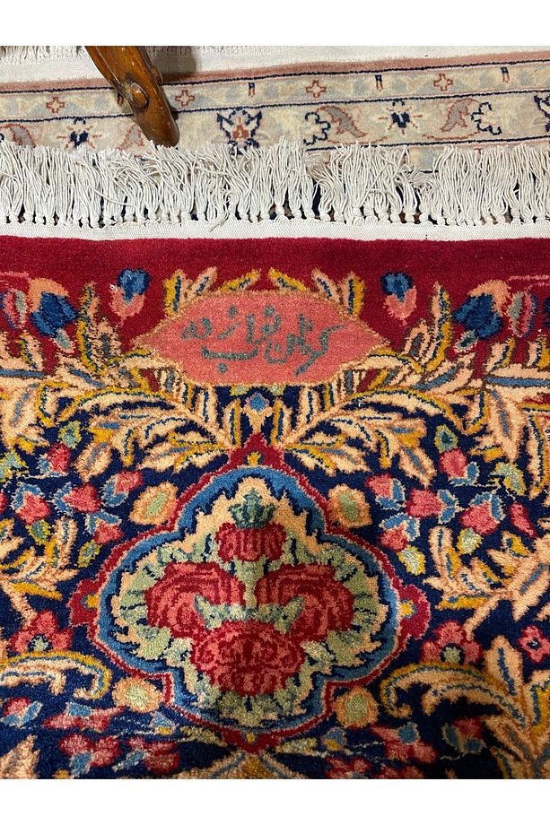 El Dokuma Iran Kirman Laver Halısı Imzalı Muazzam Bir Eserdir Ebat 4.50x3.50 - 2