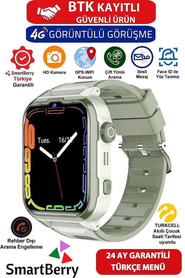 Z50 Görüntülü Görüşme Gps Wıfı Net Konum Gizli Dinleme Akıllı Çocuk Takip Saati Sim Kartlı- Yeşil - 1
