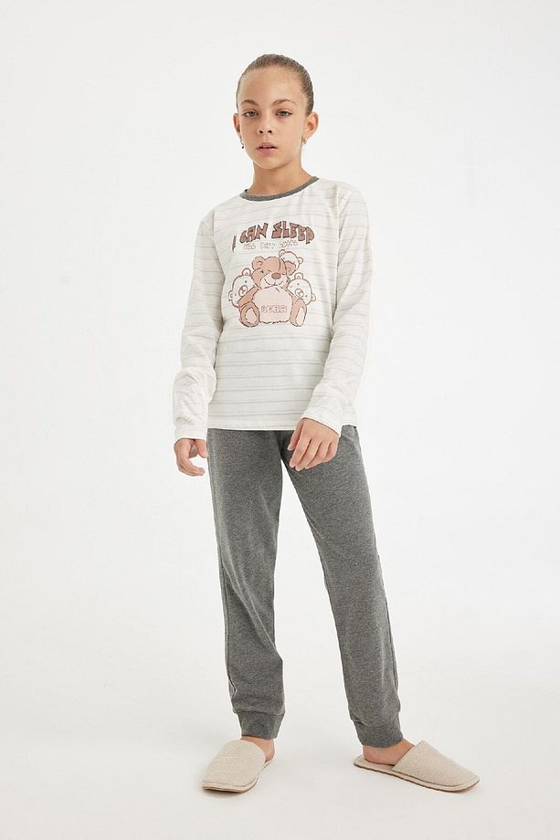 Kız Çocuk Pijama Takımı Ayı Baskılı Uzun Kollu Üst Uzun Alt D2115a824au - 2